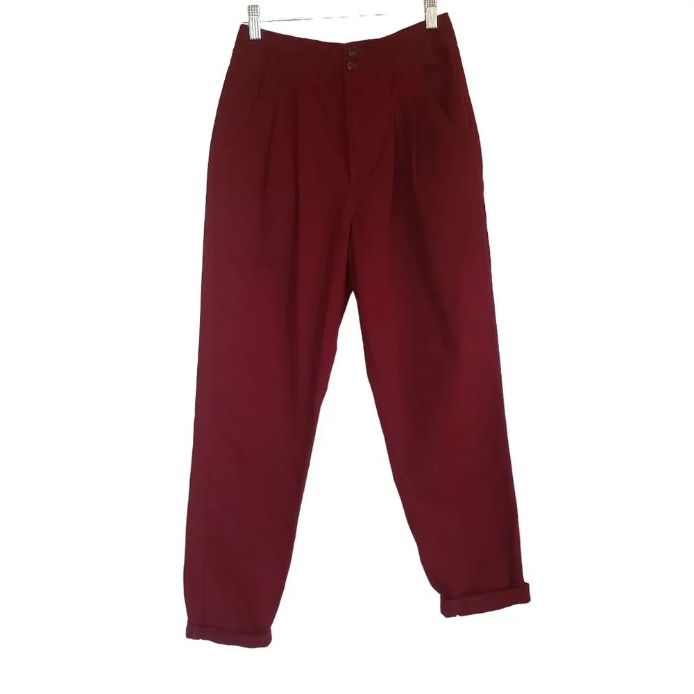 Forever 21 PaperBag Waist pants size Small high waist roll hem deep red